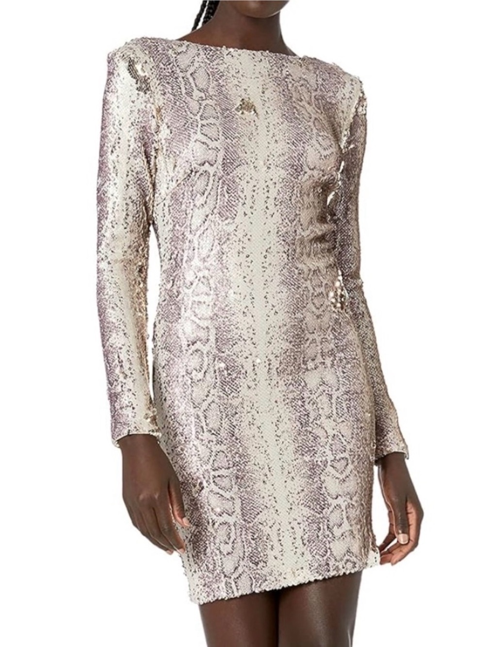 Dress The Population Lola Long Sleeve Sequin Mini Bodycon Dress in Python Size M